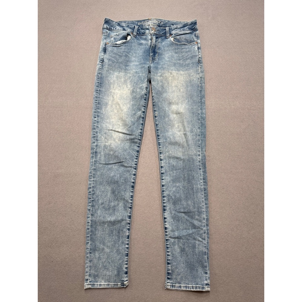 American Eagle Jeans Women's 8 Long‎ Blue Light Wash Super Stretch Skinny Denim